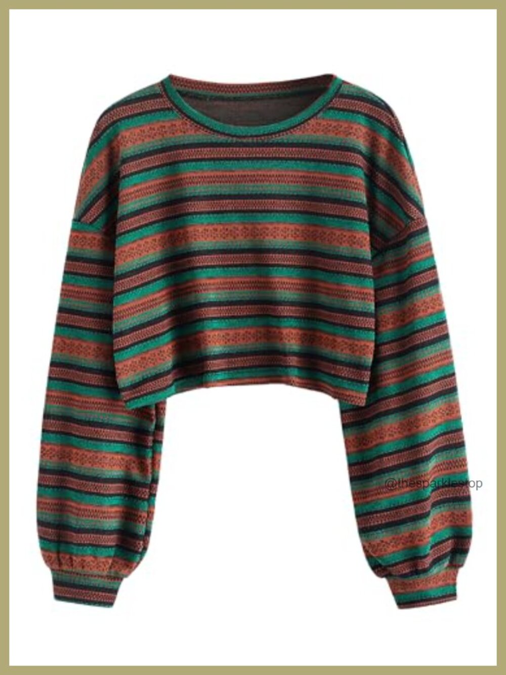 Cropped Knit Pullover Sweater Bohemian Tribal Ethnic Long Sleeve Boho